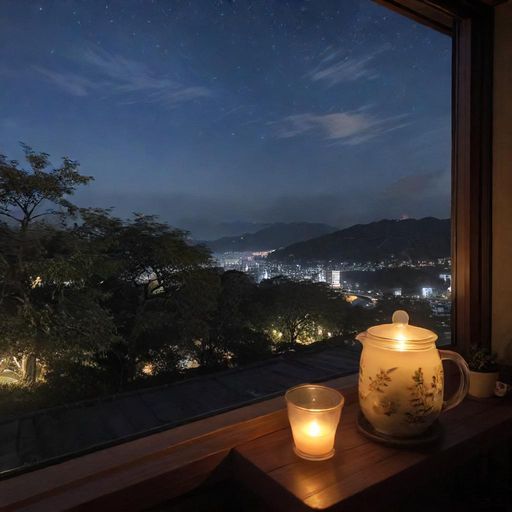 夜晚的茶室外景