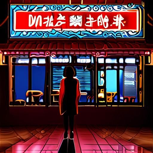 茶馆夜晚的迷人外景