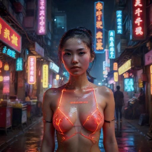 广州夜市街头的霓虹灯火