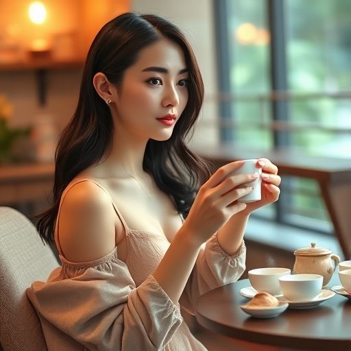 顾客享受新茶的惬意时刻