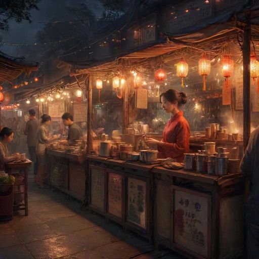 夜市茶摊人声鼎沸