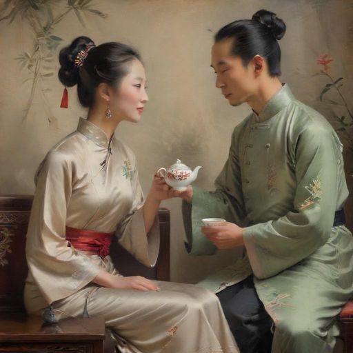 茶客们低声交流的画面