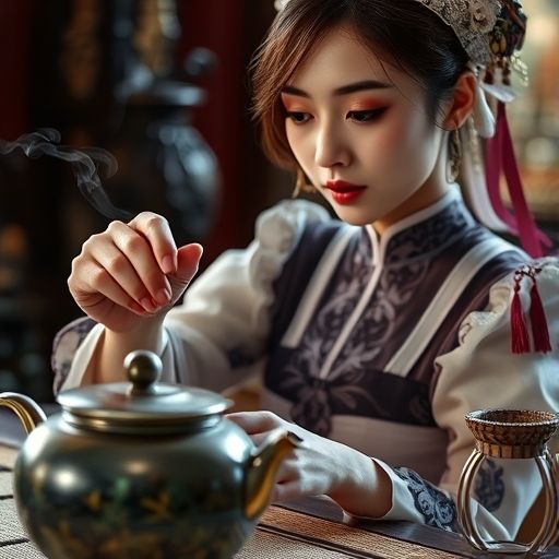 茶艺师专注冲泡的瞬间