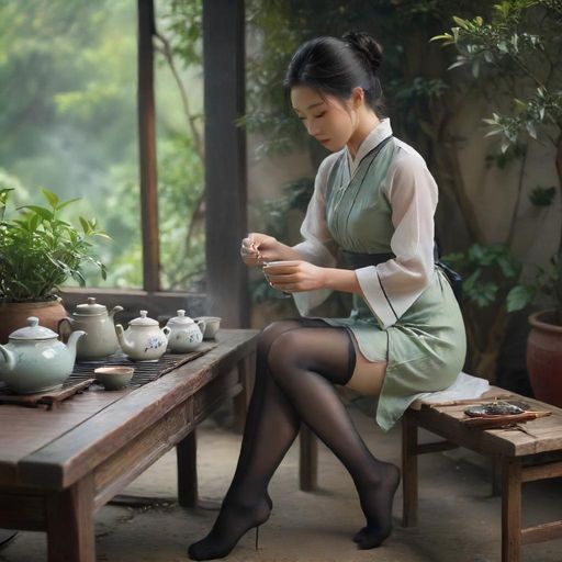 茶艺师精心准备新茶的过程