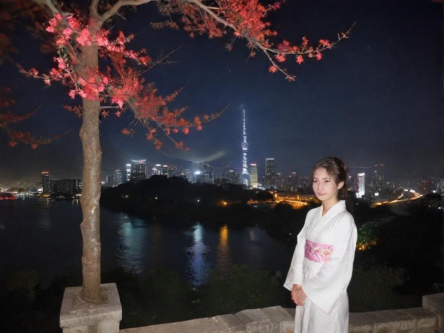 一间位于深圳的现代简约高端私享会所，室内设有艺术装置，落地窗外是璀璨的城市夜景，氛围私密而时尚。