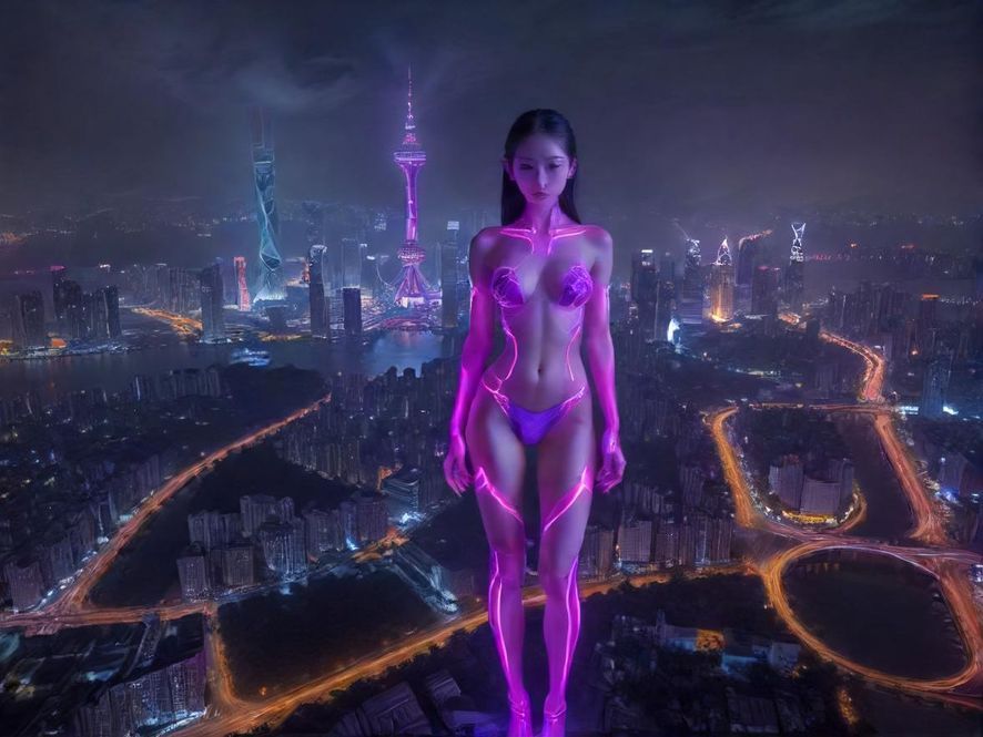 广州珠江新城的夜景，高楼林立，灯火辉煌，展现都市的繁华与活力
