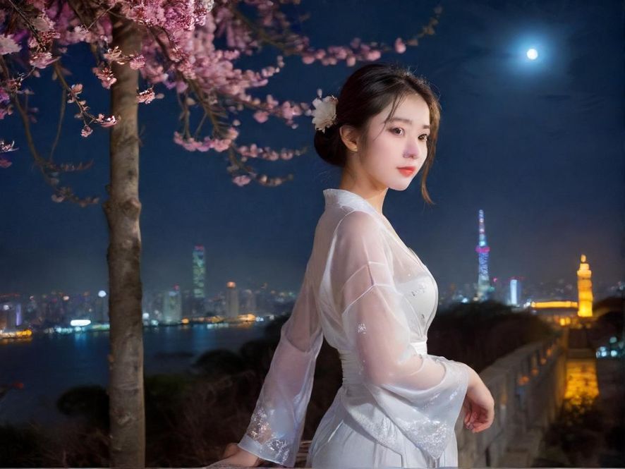 城市夜晚霓虹灯下的夜场会所入口，远处是繁华的城市天际线，近处可见入口处闪烁的招牌和等待的车辆，营造出一种神秘而充满活力的氛围。