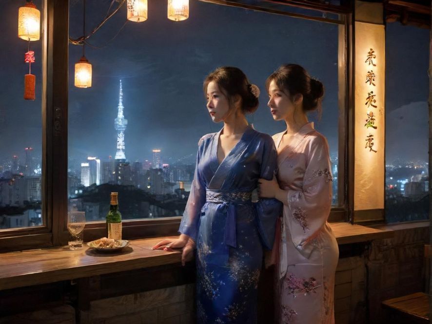 舒适的酒店房间窗外是宝安夜景