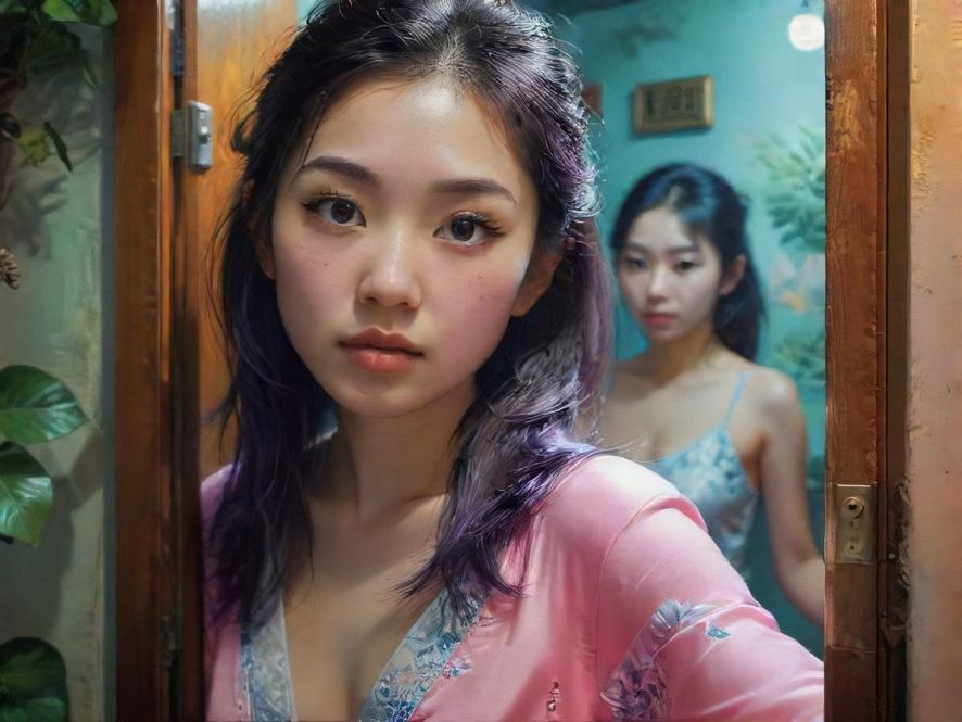 一个充满神秘感和艺术气息的都市秘境入口，色彩梦幻，引人遐想。