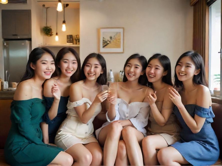 阳光明媚的咖啡馆内，一群年轻朋友围坐在一起，轻松愉快地交谈着，脸上洋溢着开心的笑容。