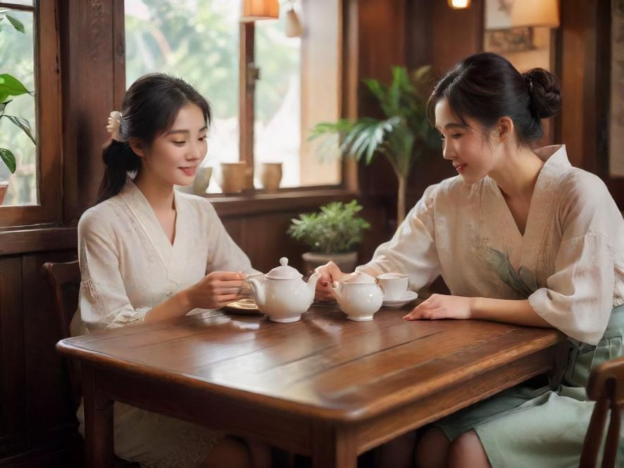 深圳蒲吧室内，复古茶桌旁温馨的休闲氛围