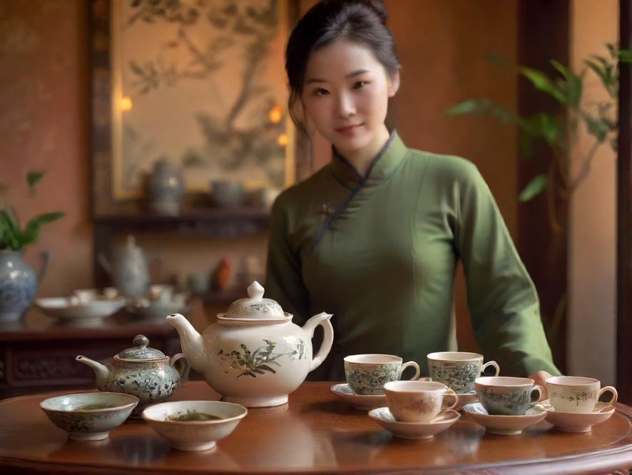雅致茶室中的茶具