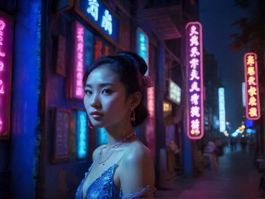 广州璀璨夜景下的娱乐场所入口，霓虹灯闪烁