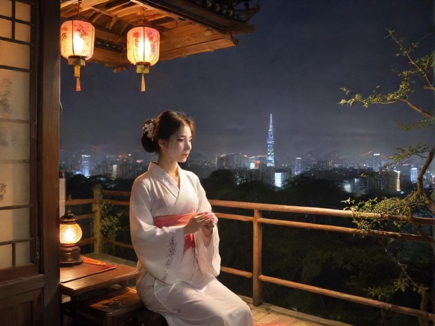 高端会所内的茶室夜景