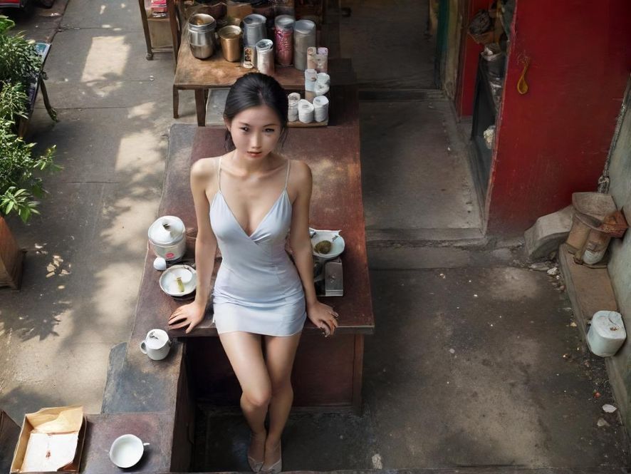 广州茶叶外卖店俯瞰视角